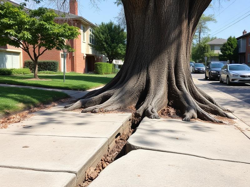 Sidewalk lifted by tree roots