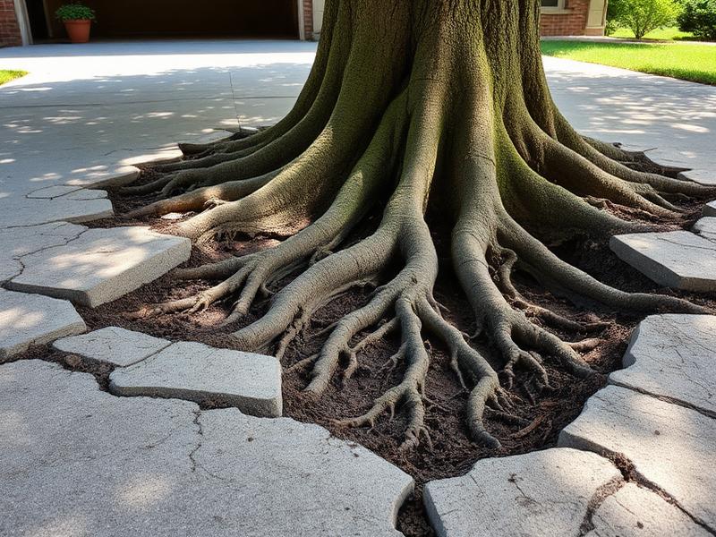 Tree roots cracking a driveway